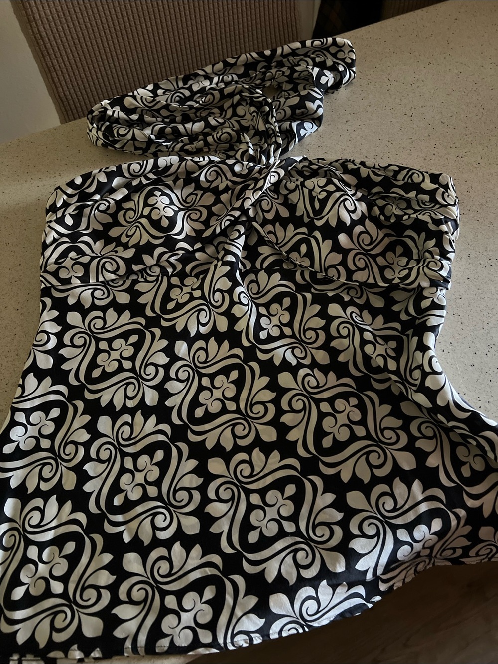 White House Black Market Black and White Twist-Neck Halter Top